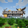 Eaglercraft Unblocked gameplay screenshot featuring pixelated blocks and vibrant landscapes, ideal for online gaming and school Wi-Fi.