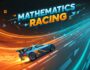 Mathematics Racing game: A blue sports car with orange accents speeds along a vibrant track with mathematical symbols and streaks of light. The game title 