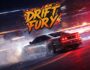 Drift Fury car game: A silver sports car powerfully drifting on a neon-lit track with fiery effects.