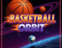 Basketball Orbit game menu on outdoor court with hoop, basketballs, and bold game title
