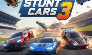 Dynamic image showcasing extreme car stunts in Ado Stunt Cars 3, perfect for thrill-seekers." (Highlights excitement and target audience)