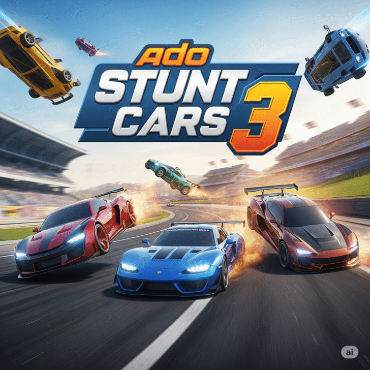Dynamic image showcasing extreme car stunts in Ado Stunt Cars 3, perfect for thrill-seekers." (Highlights excitement and target audience)