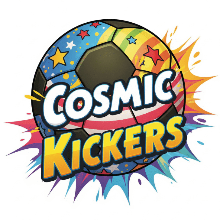 An eye-catching, vibrant illustration of a soccer ball with a unique, colorful pattern, adorned with stars and stripes. The ball is designed in a playful, cartoonish style, set against a dynamic and energetic splash of color. The image is perfect for casual mobile games, sports game promotions, and fun soccer apps. It evokes a cheerful and playful mood, ideal for attracting players seeking accessible soccer entertainment.