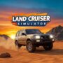 Muddy blue Land Cruiser 4x4 off-roading in a desert landscape at sunset. Land Cruiser Simulator game.