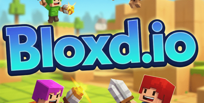 Bloxd.io gameplay screenshot, showcasing block-building, survival, and multiplayer action.