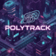 A futuristic city backdrop with sleek, glowing neon pink text displaying the PolyTrack game title. The image features a dynamic, stylized logo of interconnected geometric shapes, hinting at a racing track. This vibrant, isometric illustration captures a high-tech aesthetic, perfect for futuristic racing games, sci-fi game promotions, and indie game marketing.