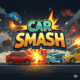 Car Smash game logo, vibrant destruction derby title art. Action-packed Car Smash mobile game graphic, demolition derby theme. Explosive Car Smash game title, cartoon vehicle combat.