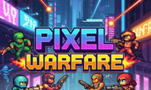 Pixel Warfare game art featuring retro pixel characters in intense online combat; perfect for indie FPS game marketing. Vibrant Pixel Warfare title design with futuristic pixel art graphics, ideal for online shooter game search results. High-energy Pixel Warfare visual showcasing classic pixelated aesthetics and modern shooter gameplay, optimized for gaming news and new game releases.