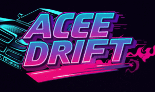A stylized, neon-lit "Ace Drift" logo featuring a sleek car silhouette, representing a thrilling car racing and drifting game with vibrant graphics.