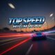 High-speed blue sports car racing on a highway at dusk, motion blur, Top Speed Highway game.