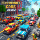 Blockcraft Cars Jigsaw game with colorful, pixelated cars on a road in a blocky city, featuring visible puzzle pieces, ideal for jigsaw puzzle enthusiasts, pixel art game fans, and casual mobile gaming.