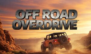 Off-road vehicle driving adventure at sunset in Off Road Overdrive game.