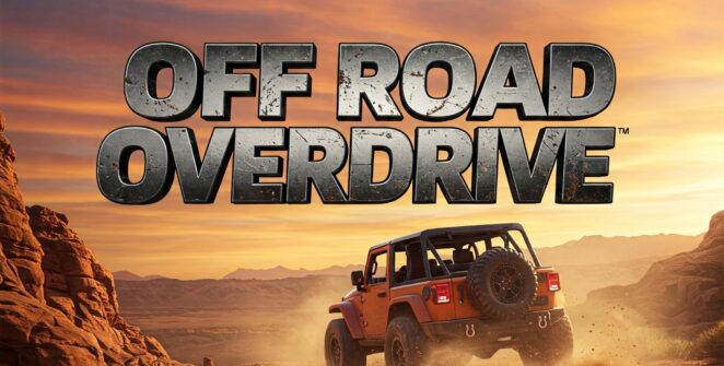 Off-road vehicle driving adventure at sunset in Off Road Overdrive game.