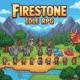 Pixel art fantasy world of Firestone Idle RPG game with diverse heroes and mythical creatures.