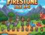 Pixel art fantasy world of Firestone Idle RPG game with diverse heroes and mythical creatures.