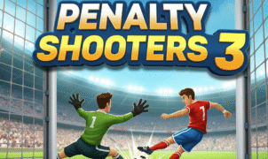 Penalty Shooters 3 game, soccer penalty shootout, goalkeeper save, striker shot, football simulation game, sports gaming, online soccer game.