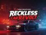 Reckless Car Revolt game title, muscle car, city street, neon lights, racing game, car game, action game