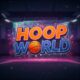 Hoop World 3D game logo, basketball game title, stylized sports gaming, vibrant 3D lettering, basketball graphic, modern game design