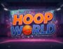 Hoop World 3D game logo, basketball game title, stylized sports gaming, vibrant 3D lettering, basketball graphic, modern game design