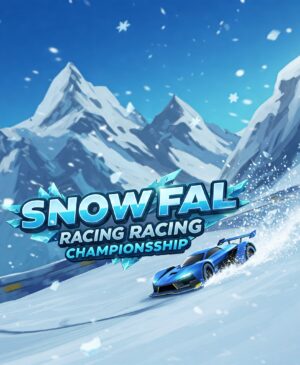 Snowy mountain race with blue sports car, Snow Fall Racing Championship game.