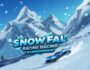 Snowy mountain race with blue sports car, Snow Fall Racing Championship game.