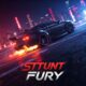 High-speed black sports car drifting with fiery exhaust in a futuristic cyberpunk city at night. Stunt Fury game visual.