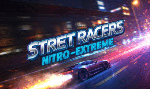 Street Racers Nitro Extreme game, high-speed car racing, night city race, nitro boost, extreme driving, racing game, video game, car with flames, motion blur