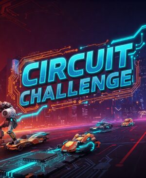 Circuit Challenge game title on a futuristic, glowing circuit board background.