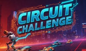Circuit Challenge game title on a futuristic, glowing circuit board background.
