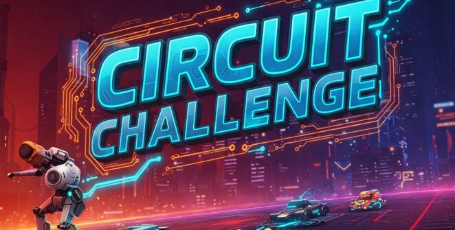 Circuit Challenge game title on a futuristic, glowing circuit board background.
