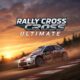 High-speed rallycross car racing on a dirt track at sunset, showcasing the intense action of Rally Cross Ultimate.