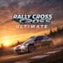 High-speed rallycross car racing on a dirt track at sunset, showcasing the intense action of Rally Cross Ultimate.