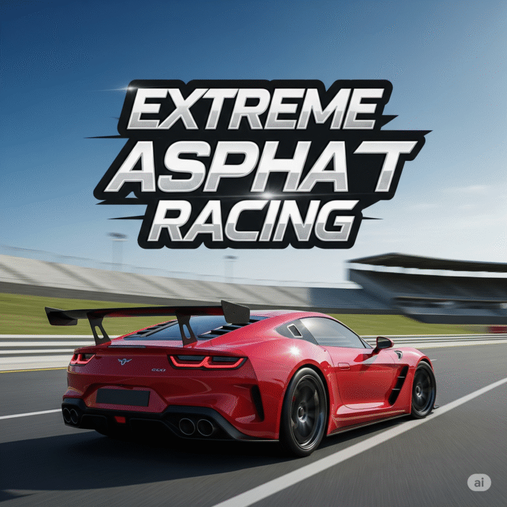Extreme Asphalt Car Racing game screenshot featuring high-speed action and dynamic sports cars