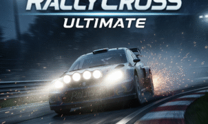 RallyCross Ultimate game cover, rally car racing, off-road motorsport, high-speed racing, video game art, car racing game