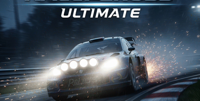 RallyCross Ultimate game cover, rally car racing, off-road motorsport, high-speed racing, video game art, car racing game
