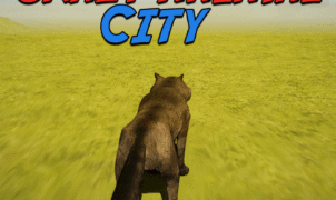 Vibrant and whimsical Crazy Animal City game illustration featuring diverse cartoon animals, colorful buildings, and the prominent 