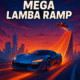 Mega Lamba Ramp stunt racing car launching off neon mega ramp track in a high-speed futuristic cityscape
