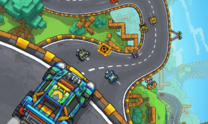 Customizable car racing in Dashcraft.io, featuring pixel art vehicles on dynamic tracks.