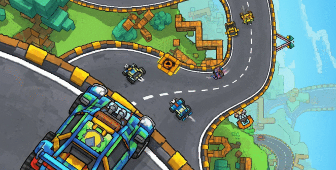 Customizable car racing in Dashcraft.io, featuring pixel art vehicles on dynamic tracks.