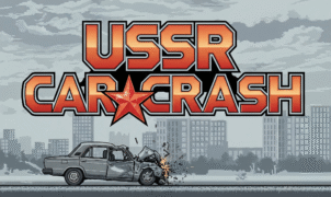 USSR Car Crash game logo featuring a shattered Soviet car, perfect for demolition derby games and realistic wreck physics.