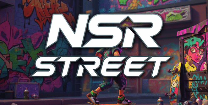 High‑octane NSR Street urban drift race scene with neon‑lit cityscape and muscle cars tearing through asphalt”