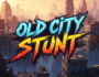 Old City Stunt game title screen, urban street racing game, graffiti art, stunt driving, high-octane action, city backdrop, video game artwork.