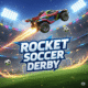 A dynamic Rocket Soccer Derby game title card showcasing a futuristic rocket-powered car in mid-air above a vibrant, neon-lit stadium. The image captures the high-energy, fast-paced action of vehicular soccer, featuring competitive gameplay, customizable cars, and multiplayer fun. Ideal for esports enthusiasts and online gaming communities.