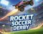 A dynamic Rocket Soccer Derby game title card showcasing a futuristic rocket-powered car in mid-air above a vibrant, neon-lit stadium. The image captures the high-energy, fast-paced action of vehicular soccer, featuring competitive gameplay, customizable cars, and multiplayer fun. Ideal for esports enthusiasts and online gaming communities.