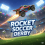 A dynamic Rocket Soccer Derby game title card showcasing a futuristic rocket-powered car in mid-air above a vibrant, neon-lit stadium. The image captures the high-energy, fast-paced action of vehicular soccer, featuring competitive gameplay, customizable cars, and multiplayer fun. Ideal for esports enthusiasts and online gaming communities.