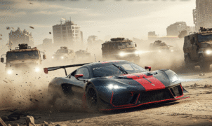 High-speed action in a survival racing game where players push their cars to the limit in an extreme driving challenge, competing for victory.