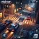 High-speed urban police pursuit in Blacktop: Police Chase featuring a red sports car evading multiple squad cars on city streets.