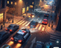 High-speed urban police pursuit in Blacktop: Police Chase featuring a red sports car evading multiple squad cars on city streets.