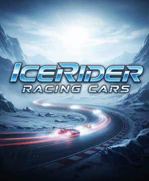 IceRider Racing Cars game art, ice racing, futuristic cars, extreme sports, mobile game