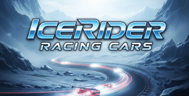IceRider Racing Cars game art, ice racing, futuristic cars, extreme sports, mobile game